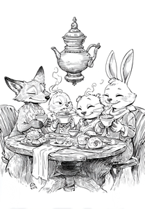 Animals Tea Party Vinyl Car Decal Sticker – Waterproof & UV-Resistant 8.746666666666666"