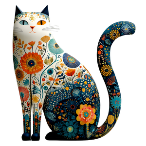 Folk Flower Cat Vinyl Car Decal Sticker – Waterproof & UV-Resistant 6.826666666666667"