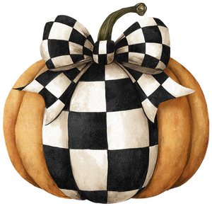 Checkered Bow Pumpkin Vinyl Car Decal Sticker – Waterproof & UV-Resistant 3.4133333333333336"