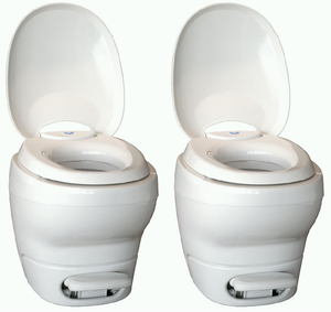 2x Thetford Toilet 31084 Aqua-Magic Bravura; Permanent; High Profile; Round Seat With 16-1/4 Inch Seat Height; Pedal Flush Control; Pulsating Flush; White; Without Water-Saving Hand Sprayer; With Sample 8 Ounce Bottle Aqua Kem
