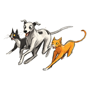 Whippet Chasing Cats Vinyl Car Decal Sticker – Waterproof & UV-Resistant 3.4133333333333336"