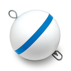 Taylor Made Mooring Buoy 22170 Sur-Moor; 12 Inch Diameter/38 Inch Circumference; White With Blue Stripe; Closed Cell Foam Interior With Polyethylene Shell; Blue Reflective Stripe For Night Time Visibility; 30 Pound Buoyancy In Sea Water Taylor Made Mooring Buoy 22170 Sur-Moor; 12 Inch Diameter/38 Inch Circumference; White With Blue Stripe; Closed Cell Foam Interior With Polyethylene Shell; Blue Reflective Stripe For Night Time Visibility; 30 Pound Buoyancy In Sea Water