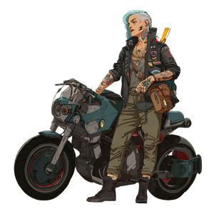 Cyberpunk Nomad Biker Vinyl Car Decal Sticker – Waterproof & UV-Resistant 6.826666666666667"