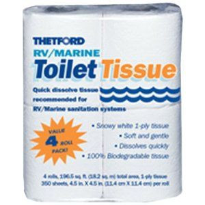 Thetford RV Toilet Tissue | 1-Ply | 4 Rolls | 350 Sheets | Biodegradable