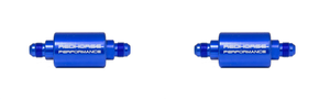 2x High Performance Stainless Steel Fuel Filter - Ultimate 100 Micron Rating - Easy Install - Blue Aluminum - In-Line Mount - 500 PSI - -08 AN Inlet/Outlet | Redhorse Performance