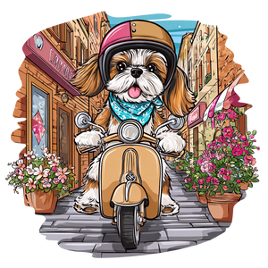 Shih Tzu Scooter Ride Vinyl Car Decal Sticker – Waterproof & UV-Resistant 6.826666666666667"