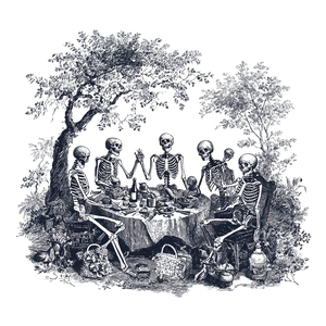 Skeletons Picnic Illustration Vinyl Car Decal Sticker – Waterproof & UV-Resistant 3.4133333333333336"