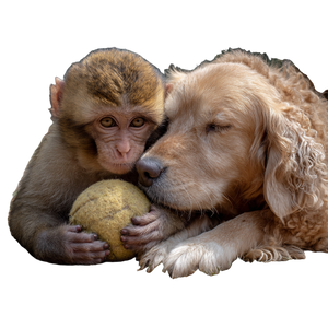 Monkey Playing Dog Vinyl Car Decal Sticker – Waterproof & UV-Resistant 3.4133333333333336"