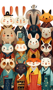Animals In Hanbok Vinyl Car Decal Sticker – Waterproof & UV-Resistant 4.746666666666667"