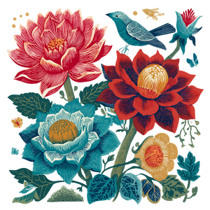 Floral Woodcut Illustration Vinyl Car Decal Sticker – Waterproof & UV-Resistant 3.4133333333333336"