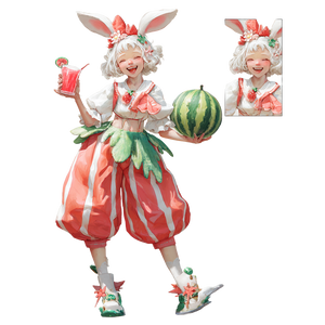 Watermelon Rabbit Character Vinyl Car Decal Sticker – Waterproof & UV-Resistant 3.4133333333333336"