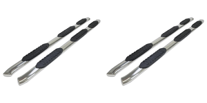 2x Premium 5" Oval Truck Wheel To Wheel Nerf Bar | Polished Stainless Steel | Slip-Resistant Step Pads | Rocker Panel Mount