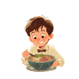 Boy Eating Noodles Vinyl Car Decal Sticker – Waterproof & UV-Resistant 3.4133333333333336"