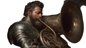 Armored Man Playing Tuba Vinyl Car Decal Sticker – Waterproof & UV-Resistant 2.72"