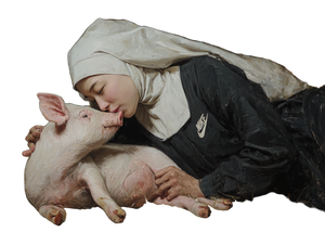 Nun Kissing Piglet Vinyl Car Decal Sticker – Waterproof & UV-Resistant 6.1866666666666665"