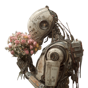 Robot With Flowers V2 Vinyl Car Decal Sticker – Waterproof & UV-Resistant 3.4133333333333336"