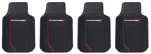 4x Dodge Logo Black Rubber Mats | Molded Quality | Trim-to-Fit | 2 Pieces