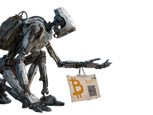 Robot Bitcoin Beggar Vinyl Car Decal Sticker – Waterproof & UV-Resistant 6.1866666666666665"