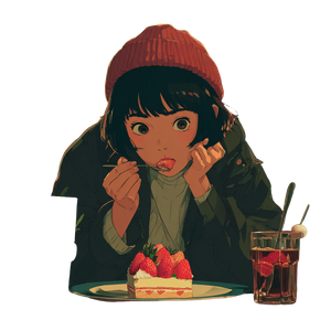 Girl Eating Cake V4 Vinyl Car Decal Sticker – Waterproof & UV-Resistant 3.4133333333333336"