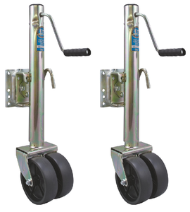2x Swivel Boat & Trailer Tongue Jack | 1500lb Capacity | Manual Round Sidewind | 12" Travel | Zinc Plated | Polypropylene Double Wheel