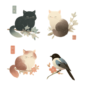 Cute Folk Cats Vinyl Car Decal Sticker – Waterproof & UV-Resistant 6.826666666666667"