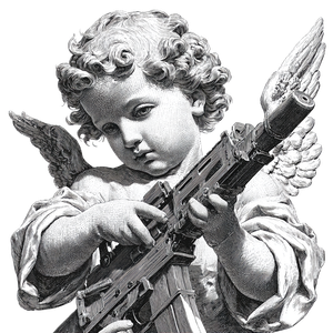 Cherub With Rifle Vinyl Car Decal Sticker – Waterproof & UV-Resistant 3.4133333333333336"