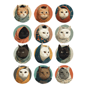 Babushka Cat Portraits Vinyl Car Decal Sticker – Waterproof & UV-Resistant 3.4133333333333336"