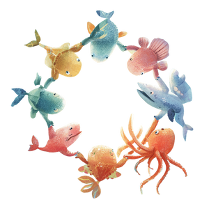Sea Creatures Circle Vinyl Car Decal Sticker – Waterproof & UV-Resistant 3.4133333333333336"