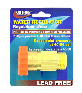 Protect RV Plumbing! Valterra Brass Water Pressure Regulator, 40-50 PSI, CA and VT Compliant, 3/4 GSH Female Swivel | 1/2 NPSM Male Outlet, Orange Grippers, Limited Warranty
