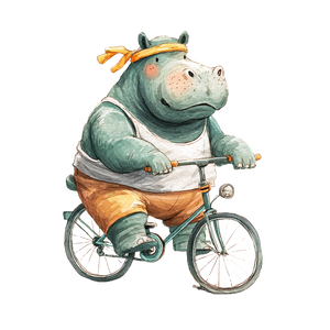Hippo On Bicycle Vinyl Car Decal Sticker – Waterproof & UV-Resistant 3.4133333333333336"