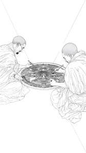 Monks Creating Mandala Vinyl Car Decal Sticker – Waterproof & UV-Resistant 9.706666666666667"