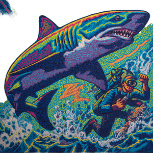 Shark Chasing Diver V2 Vinyl Car Decal Sticker – Waterproof & UV-Resistant 6.826666666666667"
