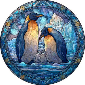 Penguin Family Stained Glass Vinyl Car Decal Sticker – Waterproof & UV-Resistant 3.4133333333333336"