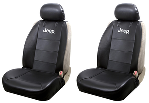 2x Ultimate Fit Jeep Logo Seat Cover | High Quality Fabric | Black/White | Single Seat with Headrest Cover