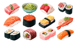 Assorted Sushi Collection Vinyl Car Decal Sticker – Waterproof & UV-Resistant 2.72"