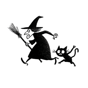 Witch Chased By Cat Vinyl Car Decal Sticker – Waterproof & UV-Resistant 3.4133333333333336"