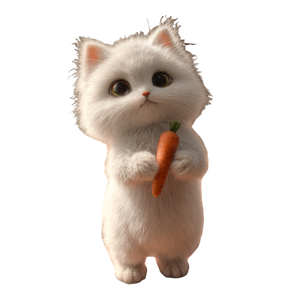 Fluffy Kitten Holding Carrot Vinyl Car Decal Sticker – Waterproof & UV-Resistant 3.4133333333333336"