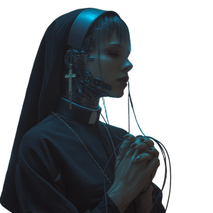 Tech Priestess Portrait Vinyl Car Decal Sticker – Waterproof & UV-Resistant 6.826666666666667"