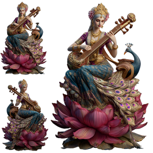 Goddess Saraswati Illustration Vinyl Car Decal Sticker – Waterproof & UV-Resistant 3.4133333333333336"