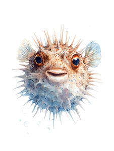 Pufferfish Watercolor Illustration Vinyl Car Decal Sticker – Waterproof & UV-Resistant 8.213333333333333"