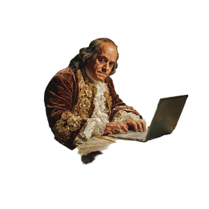 Franklin With Laptop Vinyl Car Decal Sticker – Waterproof & UV-Resistant 3.4133333333333336"