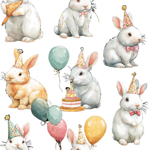 Celebrating Birthday Rabbits Vinyl Car Decal Sticker – Waterproof & UV-Resistant 3.4133333333333336"