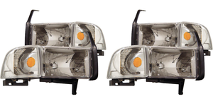 2x Upgrade Your Dodge Ram 1994-2002 Headlights | Crystal Clear Lens Chrome Set Of 2 Halogen Bulbs