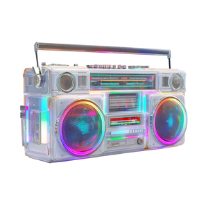 Neon Futuristic Boombox Vinyl Car Decal Sticker – Waterproof & UV-Resistant 3.4133333333333336"