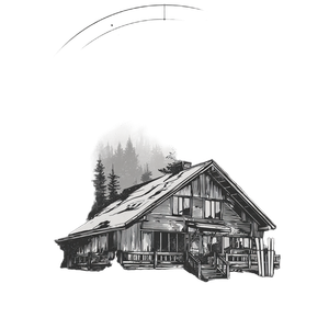 Alpine Hut Illustration Vinyl Car Decal Sticker – Waterproof & UV-Resistant 3.4133333333333336"