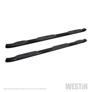 Enhance Your Truck with Westin Automotive Pro Traxx | Wheel to Wheel 5 Inch Oval Bent Nerf Bar | Black Powder Coated Steel | With Step Pads & Bed Step