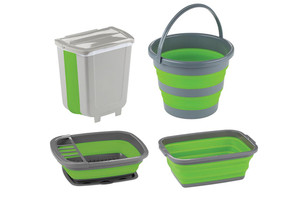 Ironman 4x4 Collapsible Container Set | Camping Kitchen Sink, Versatile Design | 8-10L Trash Can, 8.5L Tub, Dish Rack | Grey/Green