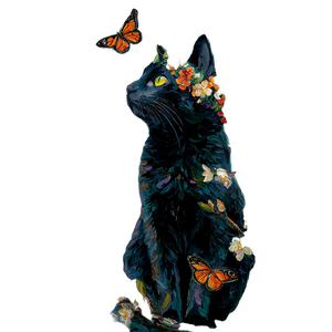 Blossom-Adorned Cat Vinyl Car Decal Sticker – Waterproof & UV-Resistant 3.4133333333333336"