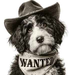 Cowboy Bernedoodle Poster Vinyl Car Decal Sticker – Waterproof & UV-Resistant 3.4133333333333336"