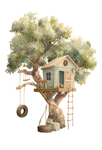 Whimsical Treehouse Illustration V2 Vinyl Car Decal Sticker – Waterproof & UV-Resistant 8.746666666666666"